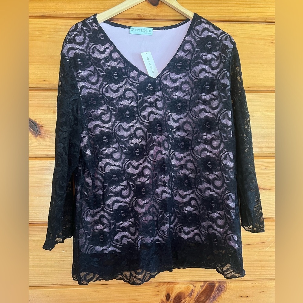 Dressbarn Lace Lined Long Sleeve Blouse 2X